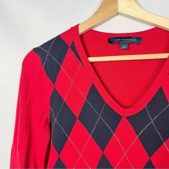 Tommy Hilfiger Red Essential Argyle Knit Long Sleeve Sweater S - Picture 6 of 6